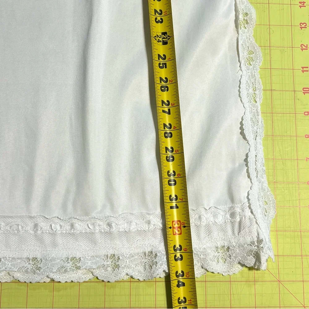 VINTAGE nylon silky dress skirt slip white lace side slit elastic waist maxi 70s - Picture 9 of 12